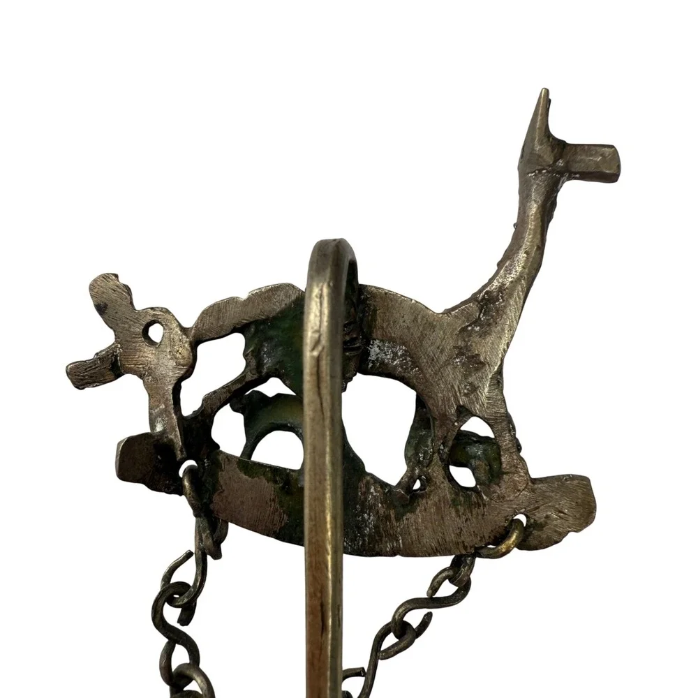 Vintage Andean Tupu Shawl Pin Brooch Llama‎ With Scissors Folk Art Peru Bolivia